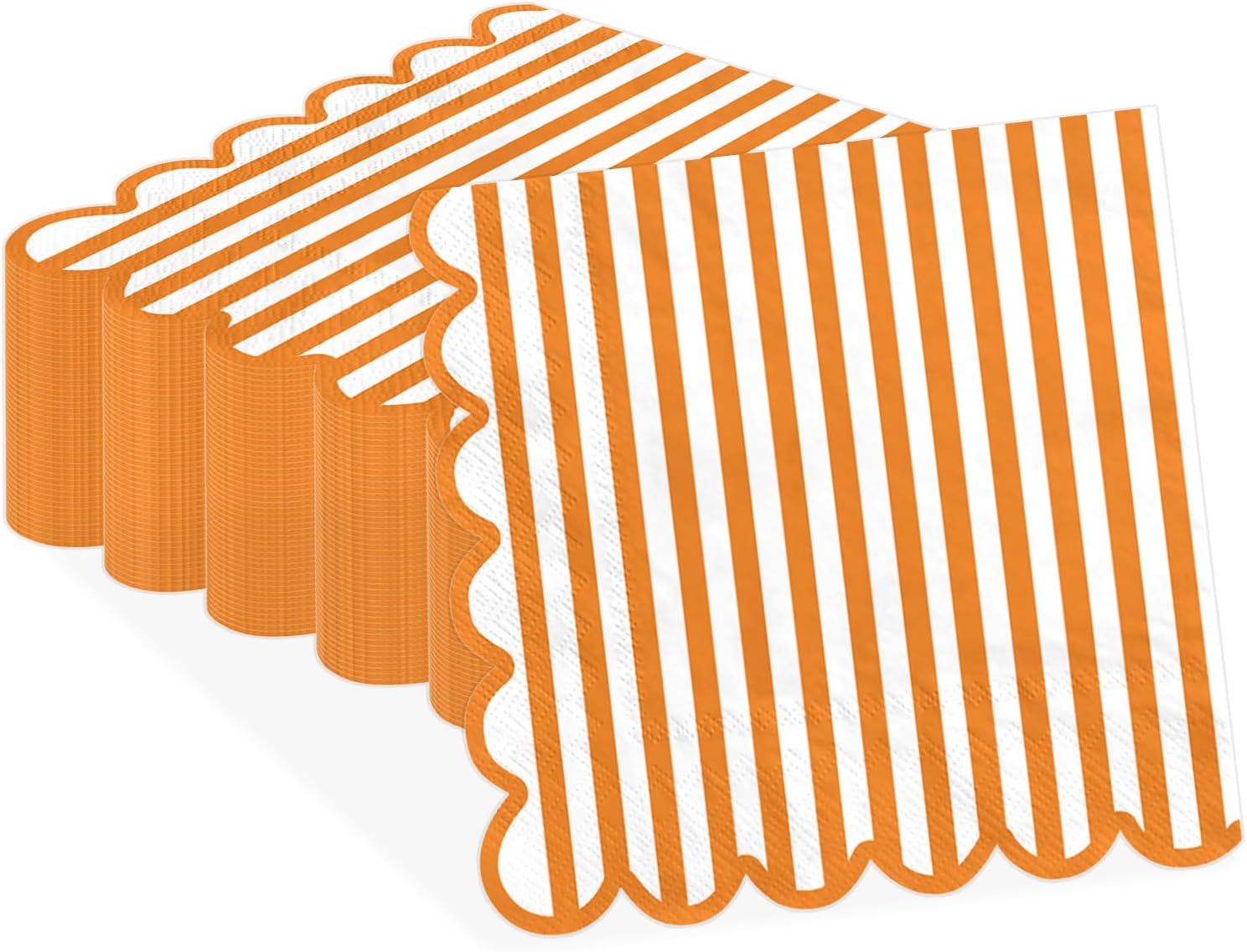 50Pcs Fall Orange Striped Scalloped Paper Napkins 6.5 Inch - Grencian
