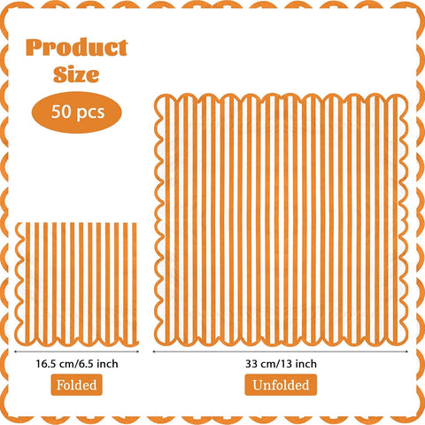 50Pcs Fall Orange Striped Scalloped Paper Napkins 6.5 Inch - Grencian