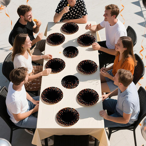 Greencian 96Pcs Halloween Orange Black Polka Dot Plates and Napkins - Grencian