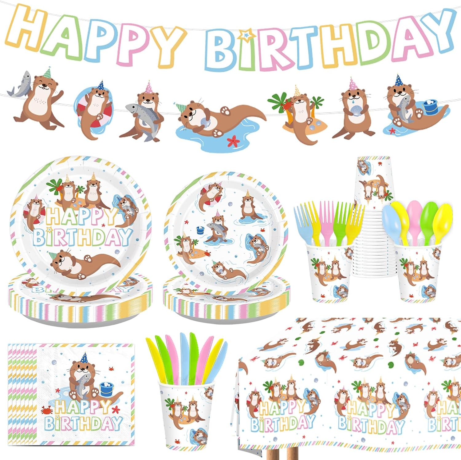 171Pcs Otter Under the Sea Birthday Party Supplies Serves 24 - Grencian