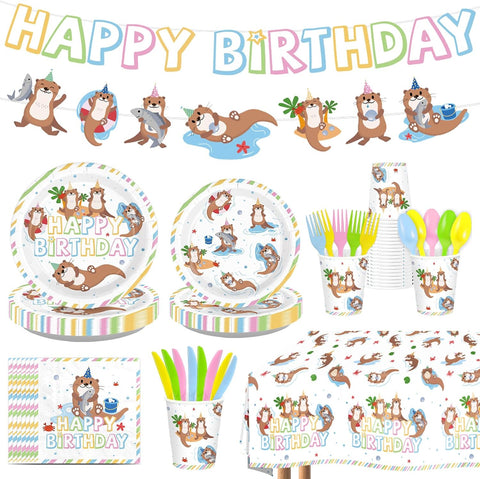 171Pcs Otter Under the Sea Birthday Party Supplies Serves 24 - Grencian