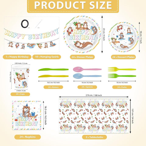 171Pcs Otter Under the Sea Birthday Party Supplies Serves 24 - Grencian