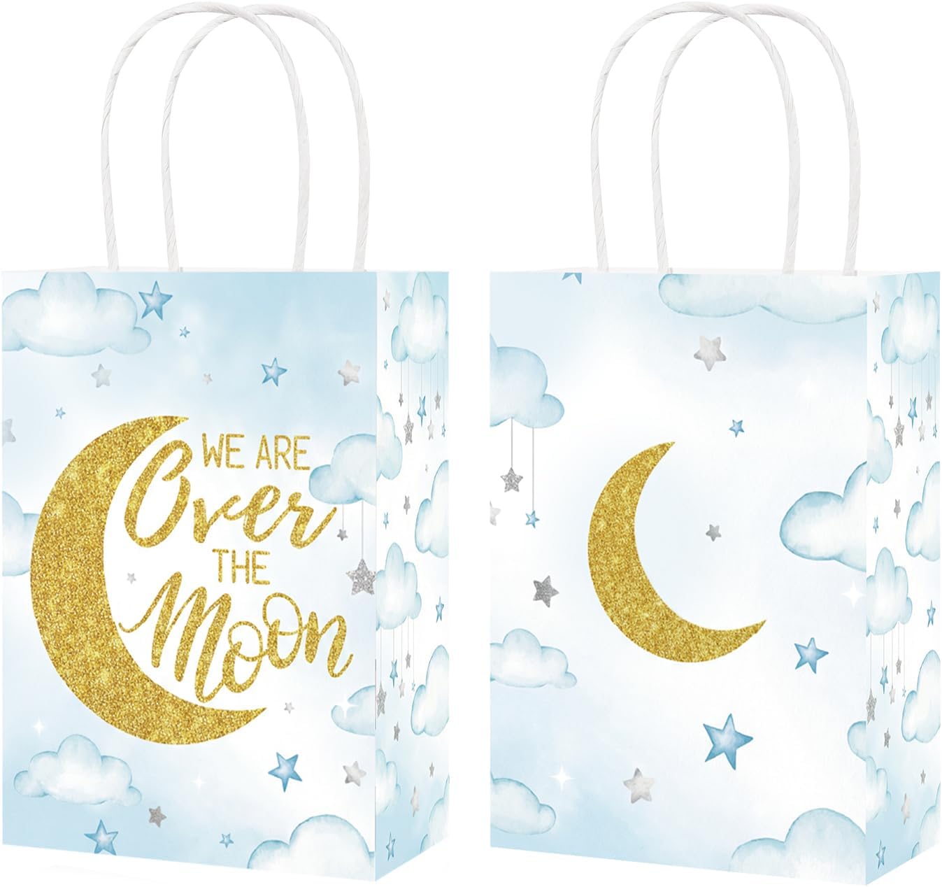 Grencian 16-piece Over The Moon baby shower goodie bags set in blue and gold