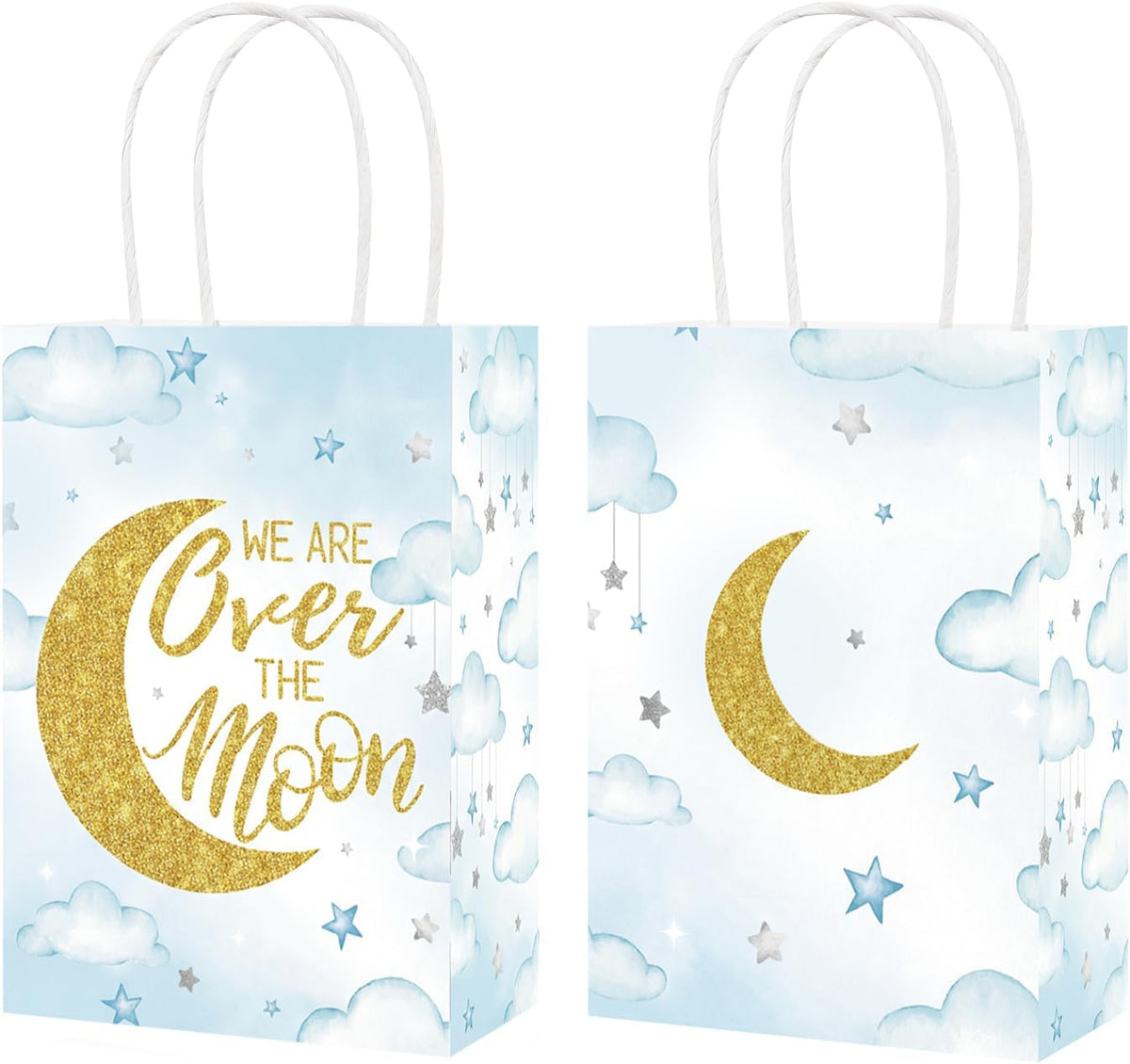 Grencian 16-piece Over The Moon baby shower goodie bags set in blue and gold