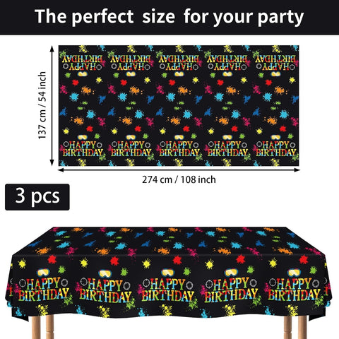 3Pcs Paintball Birthday Tablecloth Colorful Neon - Grencian