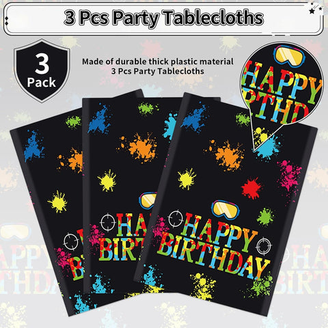 3Pcs Paintball Birthday Tablecloth Colorful Neon - Grencian