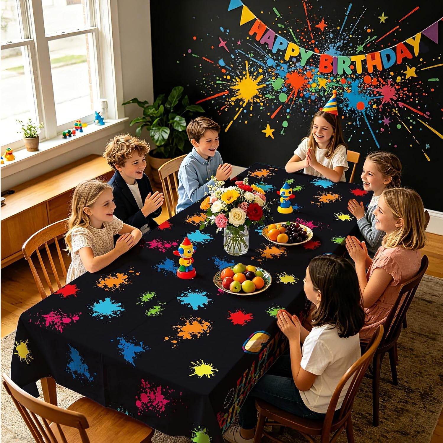 3Pcs Paintball Birthday Tablecloth Colorful Neon - Grencian