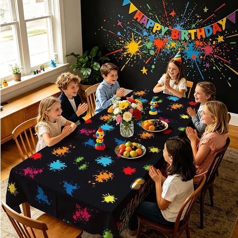 3Pcs Paintball Birthday Tablecloth Colorful Neon - Grencian