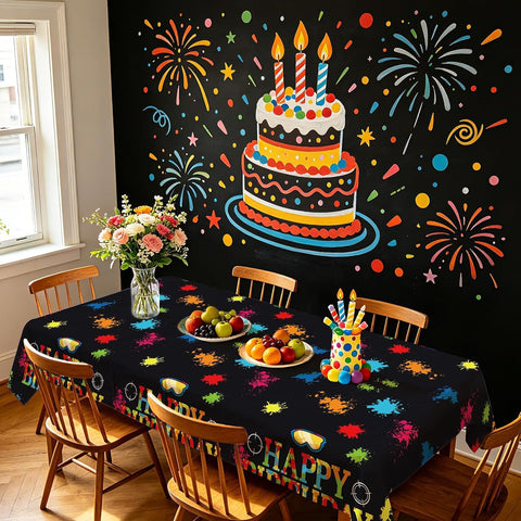 3Pcs Paintball Birthday Tablecloth Colorful Neon - Grencian