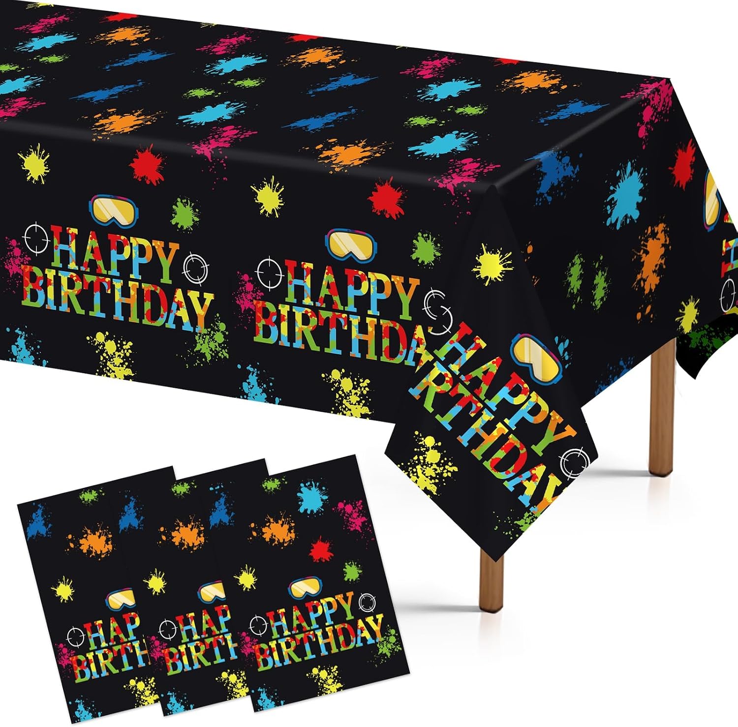 3Pcs Paintball Birthday Tablecloth Colorful Neon - Grencian