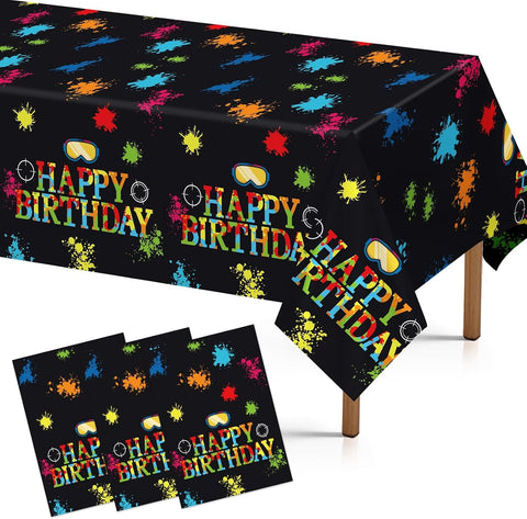 3Pcs Paintball Birthday Tablecloth Colorful Neon - Grencian