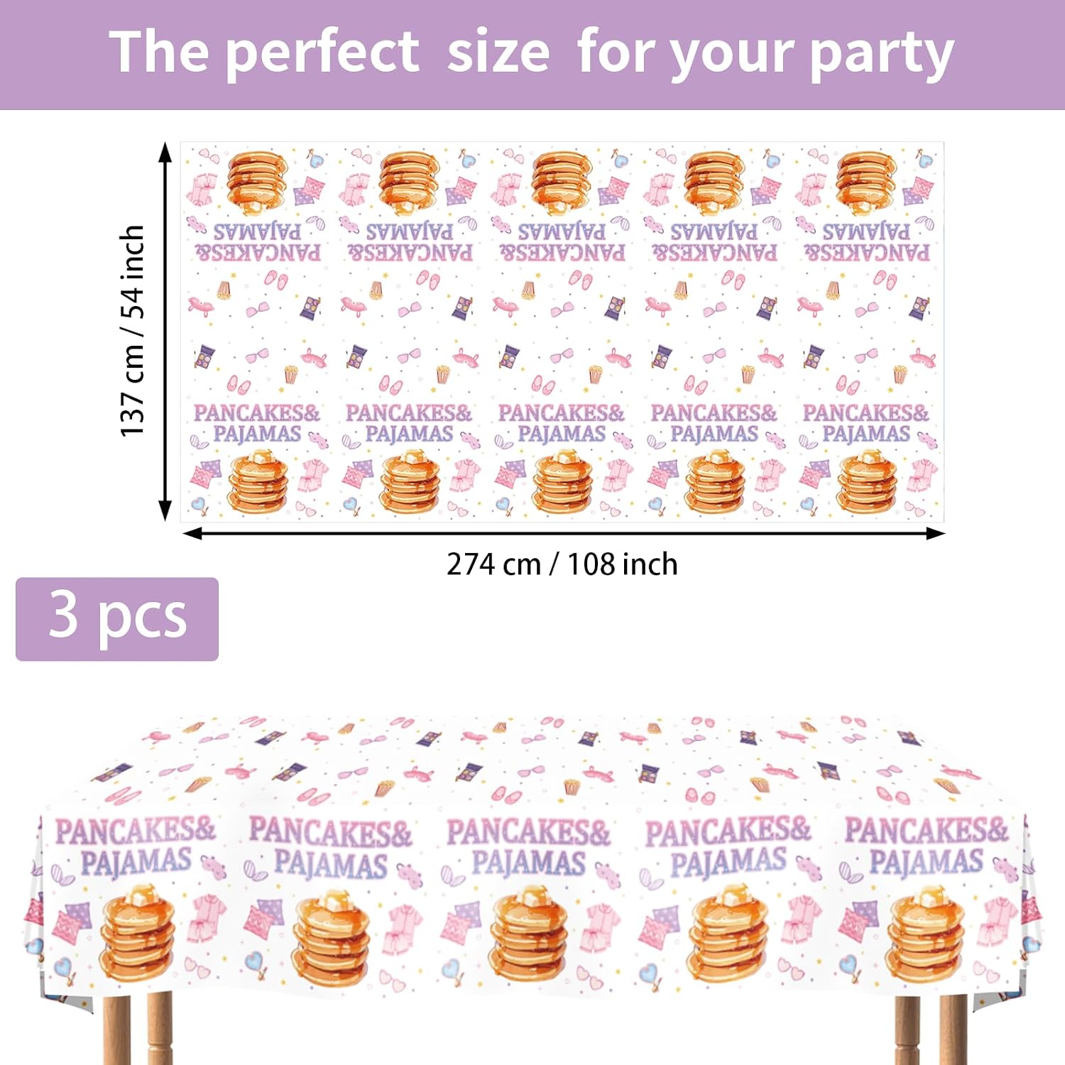 3Pcs Pancakes and Pajamas Tablecloth Pajama Brunch - Grencian