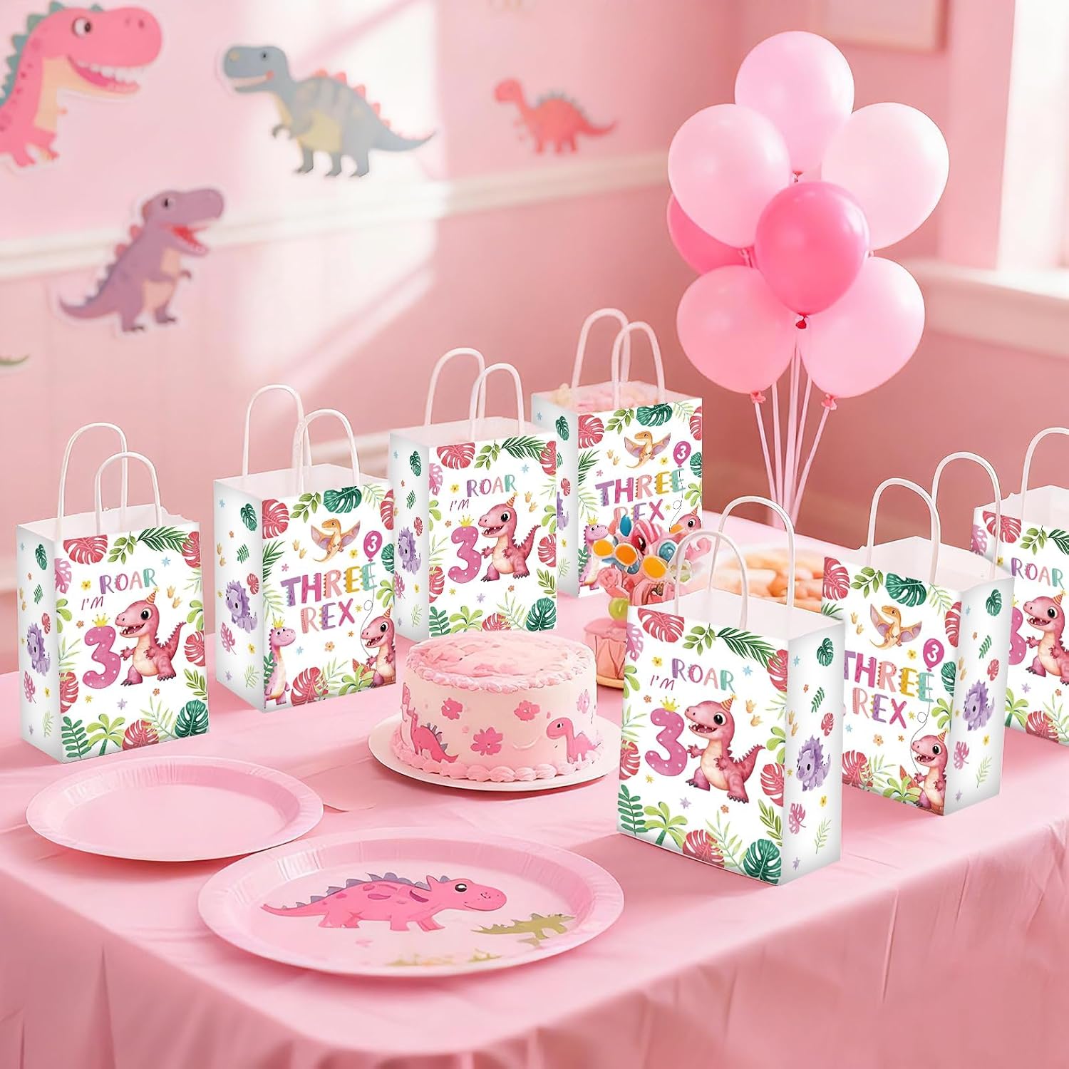Girls sleepover spa party scene with pancakes and pajamas themed bags