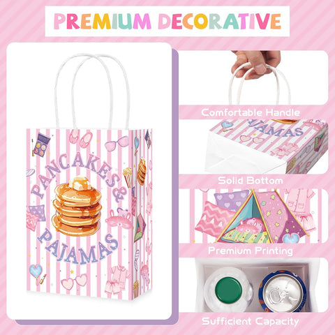 Pink striped pancakes pajamas favor bag with sleepover design