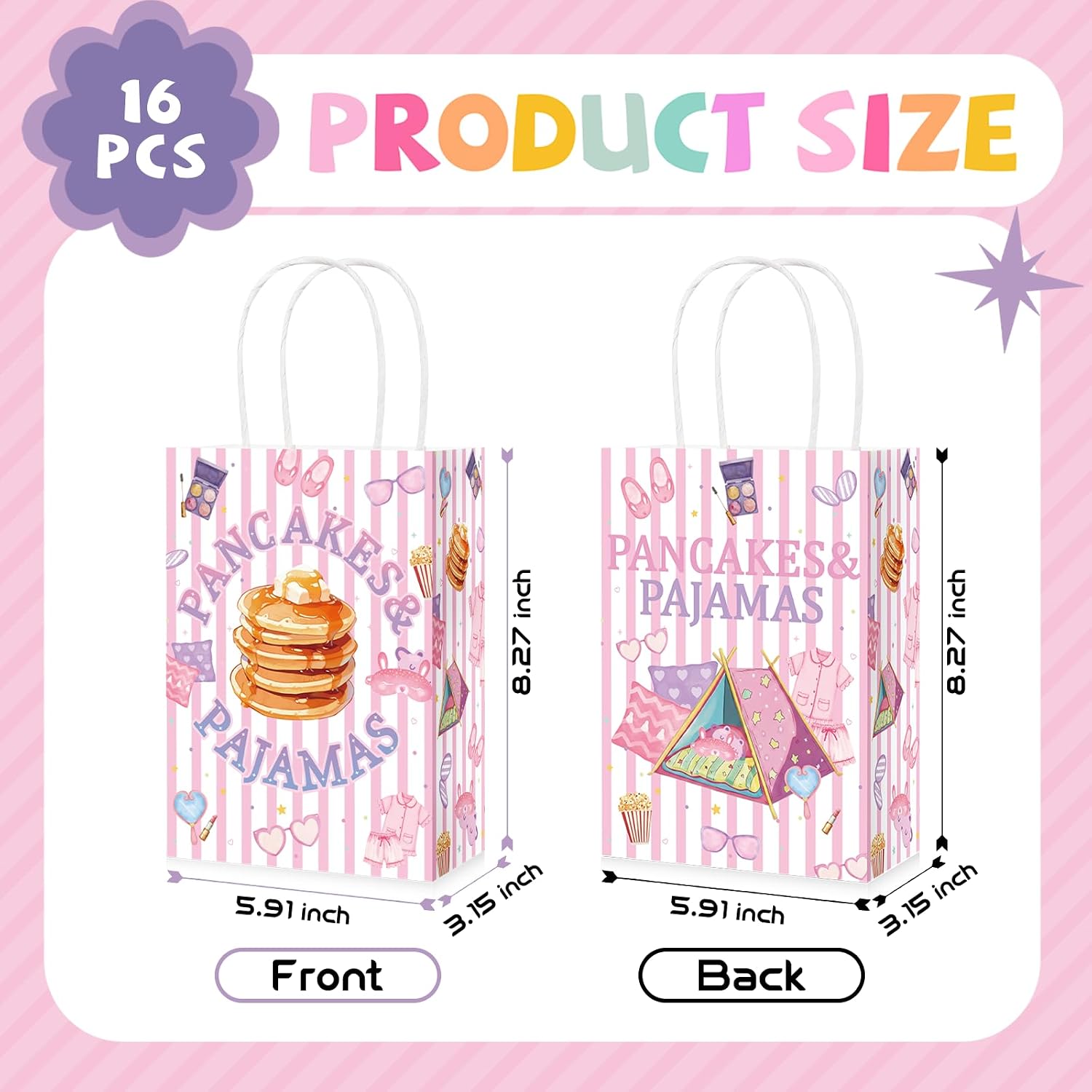 Pancakes Pajamas paper gift bag with handles and stripe pattern