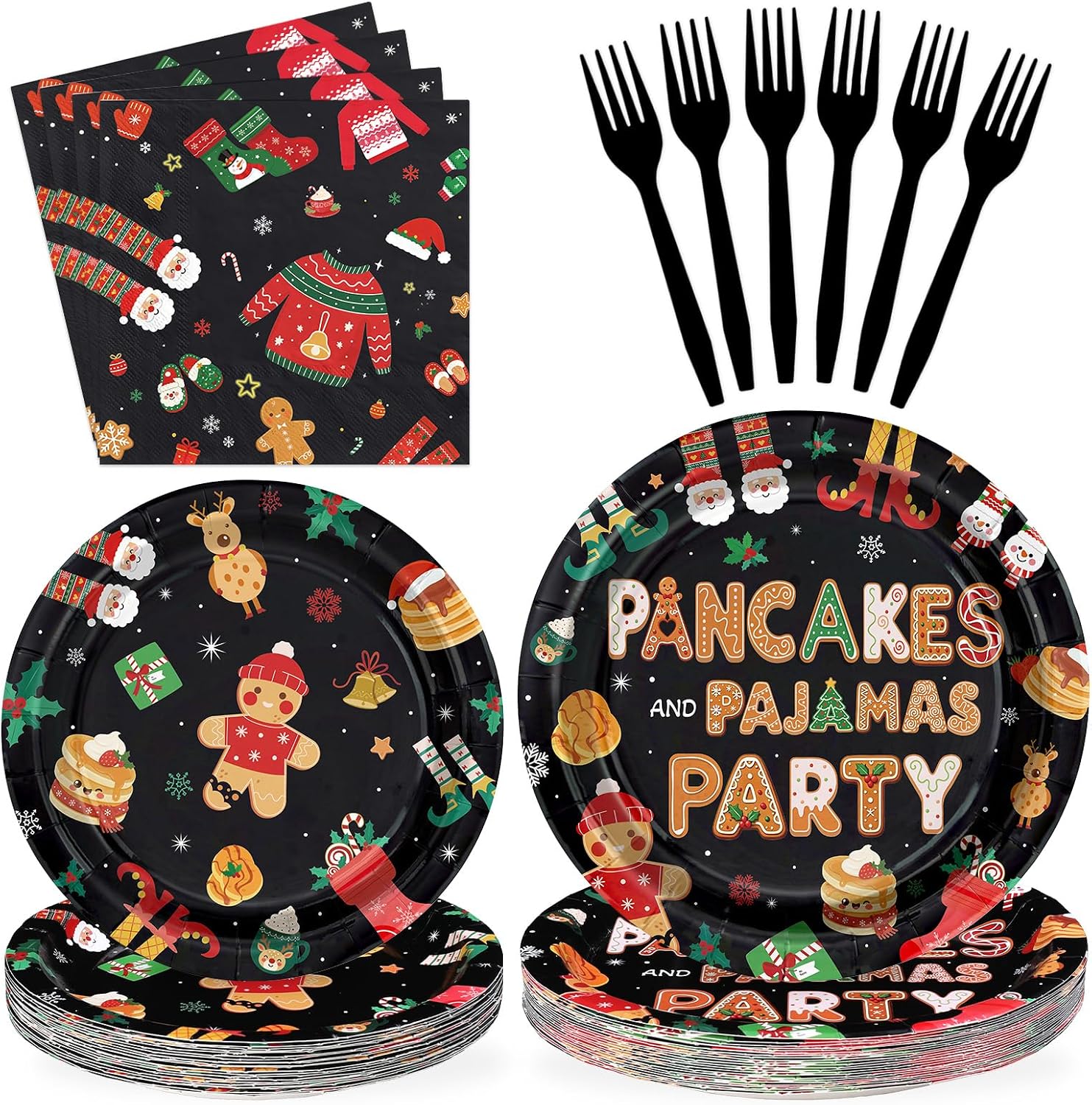 96Pcs Christmas Pancakes and Pajamas Plates Set - Grencian