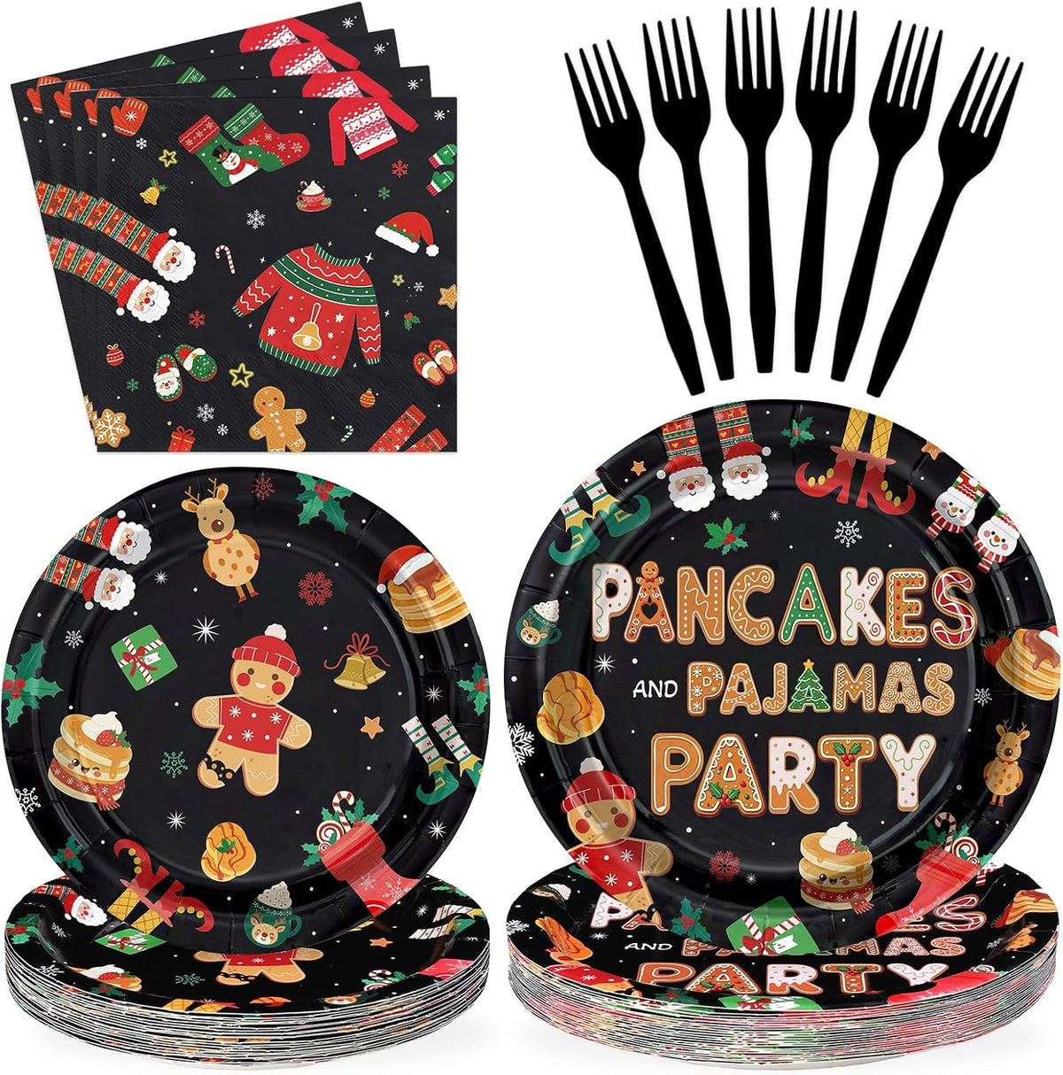 96Pcs Christmas Pancakes and Pajamas Plates Set - Grencian