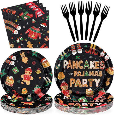 96Pcs Christmas Pancakes and Pajamas Plates Set - Grencian