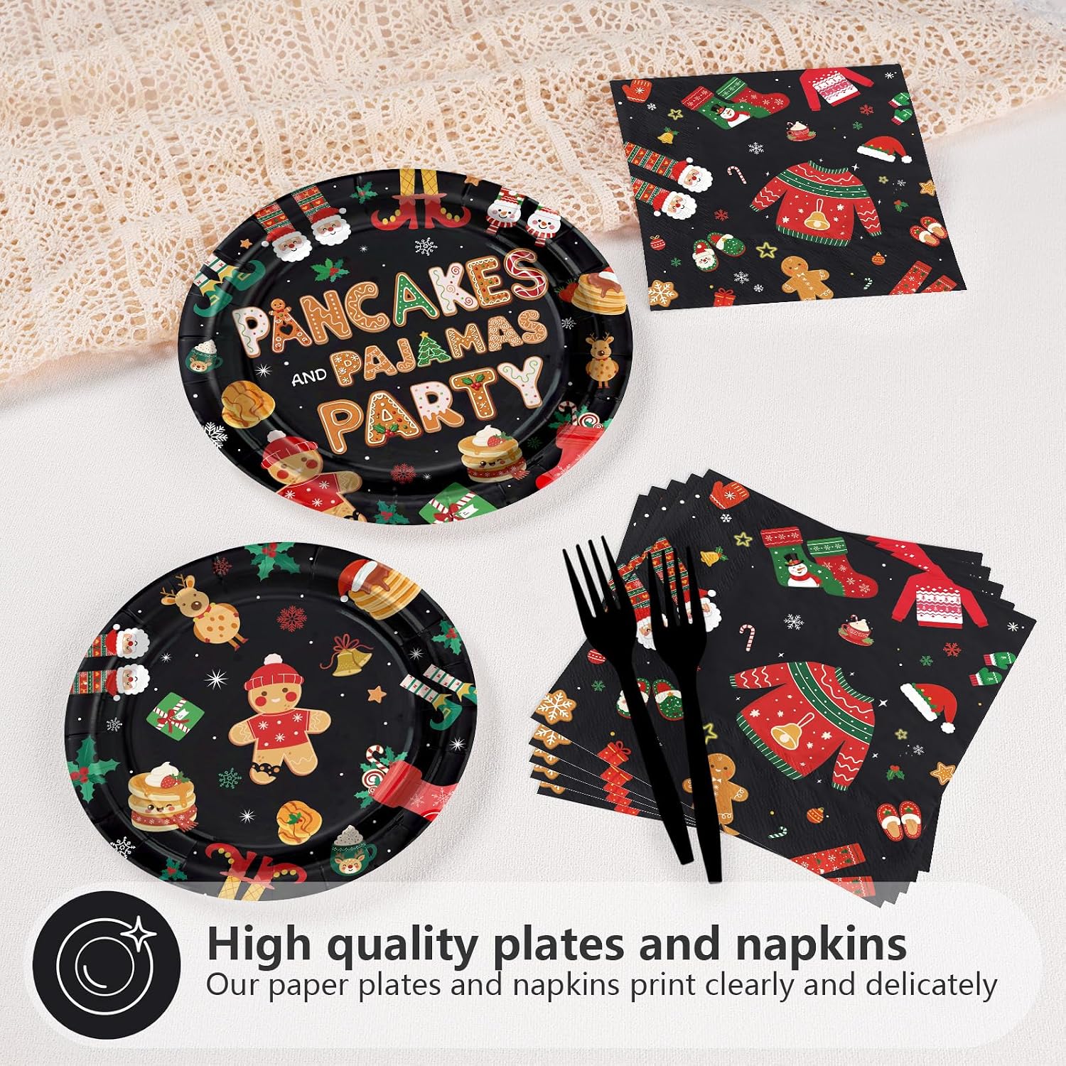 96Pcs Christmas Pancakes and Pajamas Plates Set - Grencian