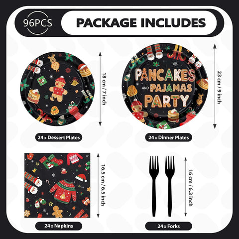 96Pcs Christmas Pancakes and Pajamas Plates Set - Grencian