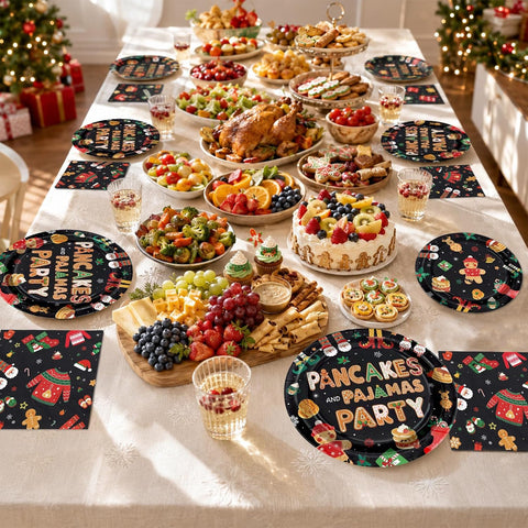 96Pcs Christmas Pancakes and Pajamas Plates Set - Grencian