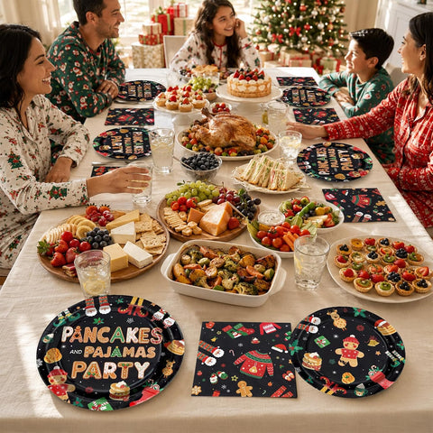 96Pcs Christmas Pancakes and Pajamas Plates Set - Grencian