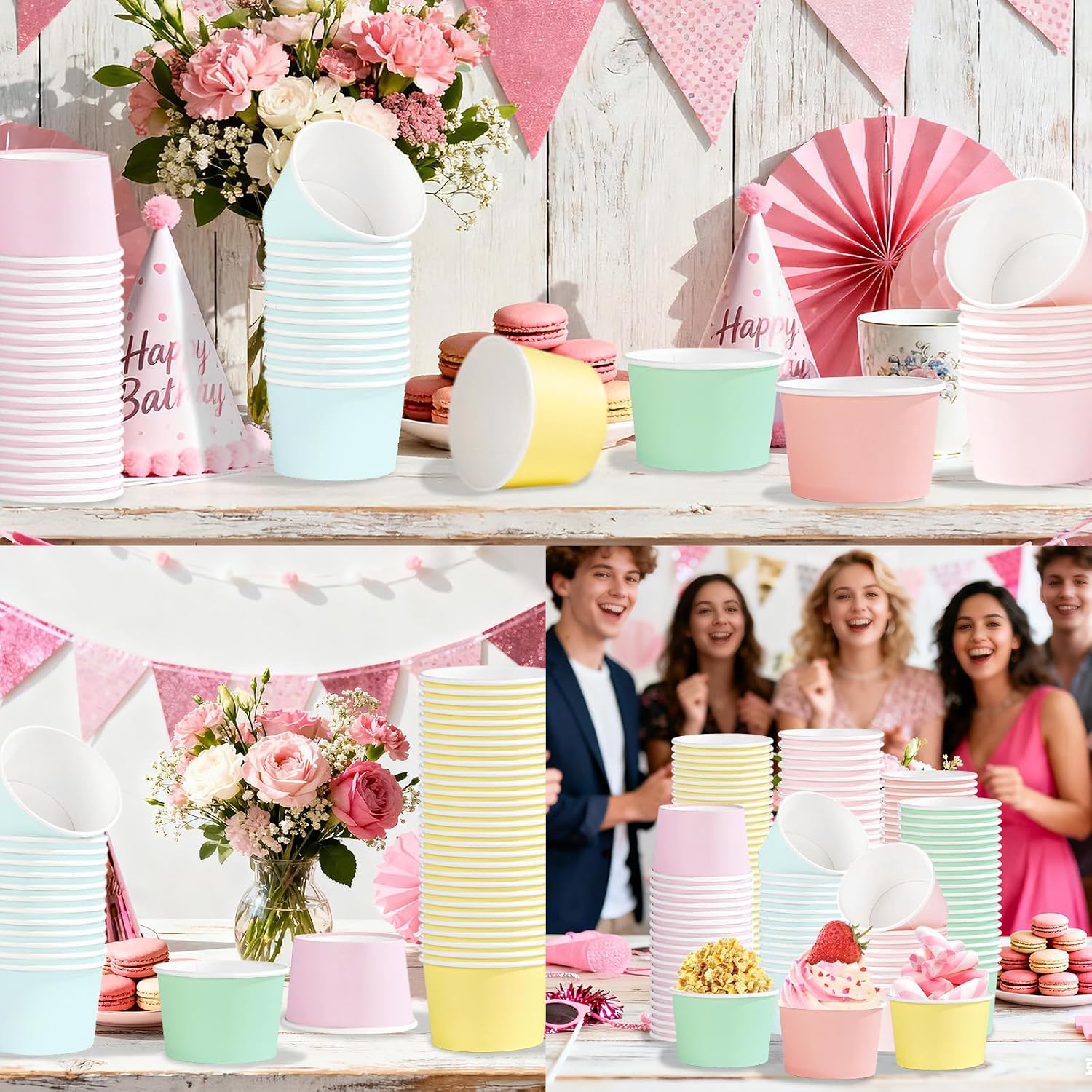 Package contents infographic showing 120 pastel ice cream cups