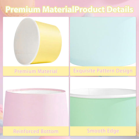 Stack of pastel rainbow 12oz disposable ice cream cups