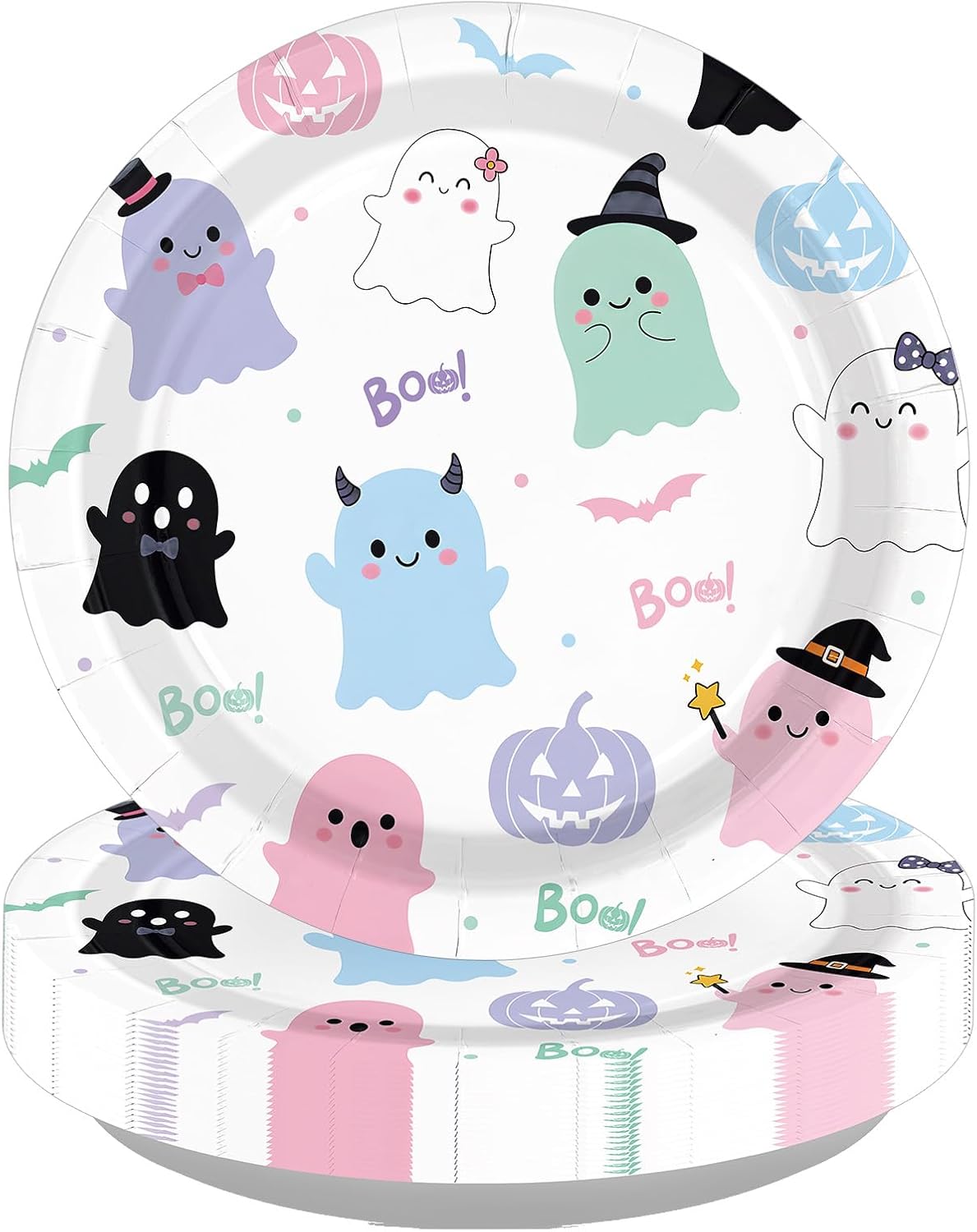 50 pack pastel Halloween ghost Boo paper plates 9 inch