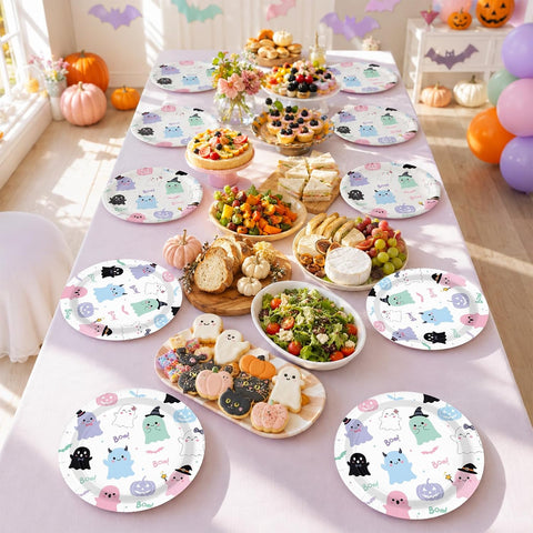 Pastel witch hat and bat detail on the plate