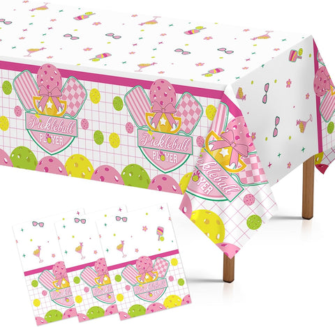 Grencian 3-piece pickleball birthday tablecloth set with pink player theme
