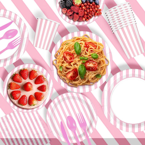 Pink Striped Party Supplies 171 Pcs Serves 24 - Grencian