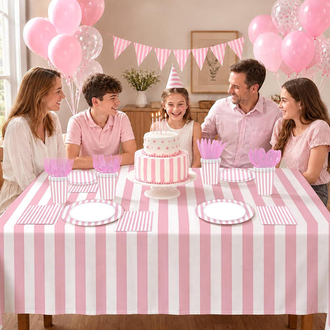 Pink Striped Party Supplies 171 Pcs Serves 24 - Grencian