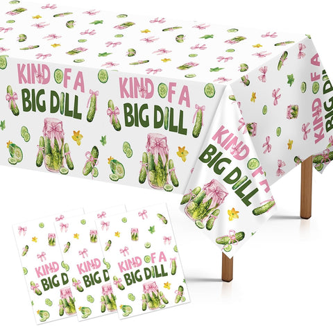 Grencian 3-piece pink bow pickle tablecloth set with Kind of a Big Dill design