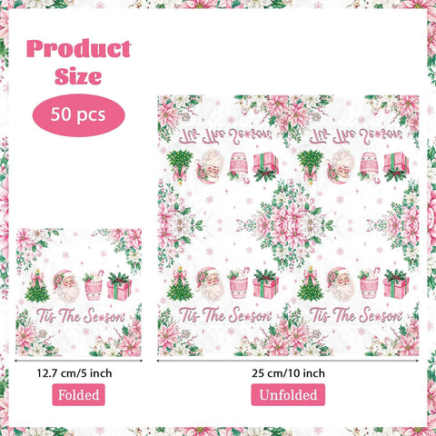 100Pcs Pink Christmas Cocktail Napkins 5x5 3 Ply - Grencian