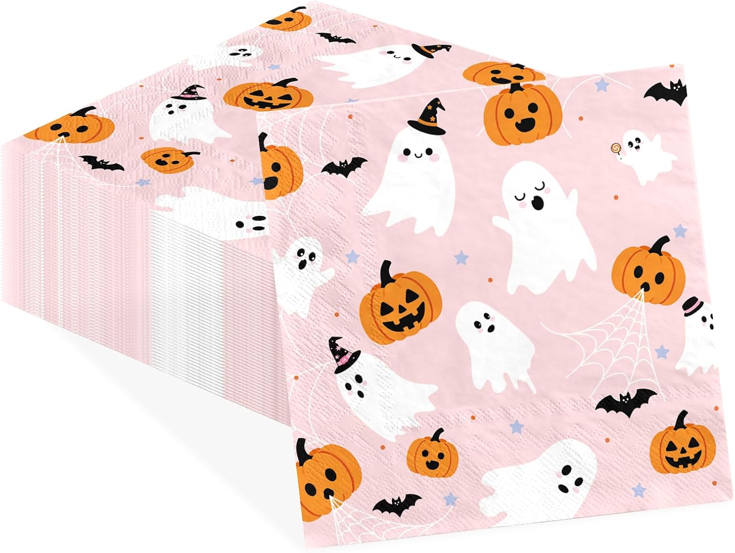 50Pcs Pink Halloween Ghost Paper Napkins 6.5 Inch 3 Ply - Grencian