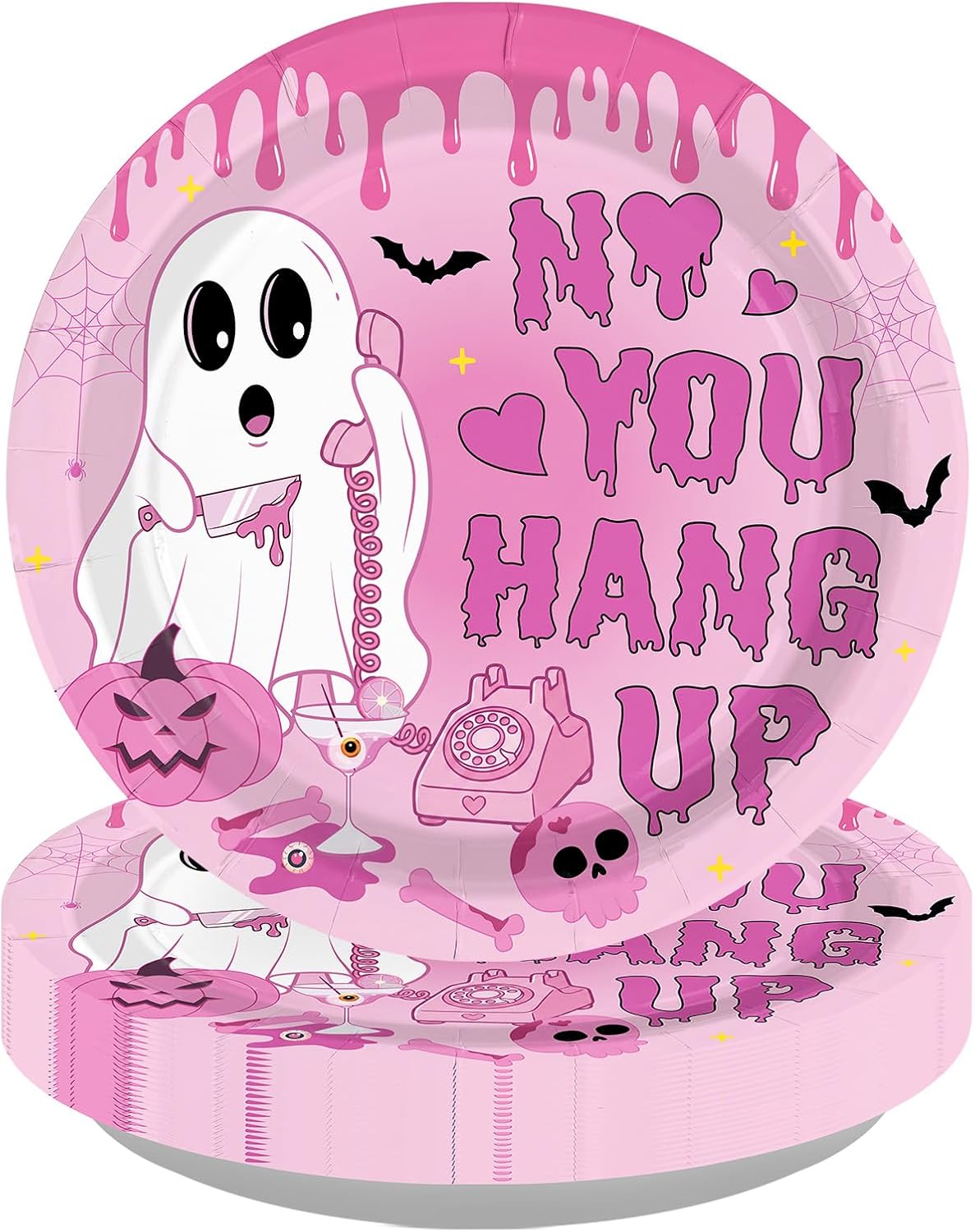 50Pcs Pink Halloween Ghost Paper Plates 9 Inch - Grencian