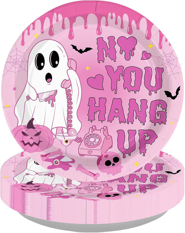 50Pcs Pink Halloween Ghost Paper Plates 9 Inch - Grencian
