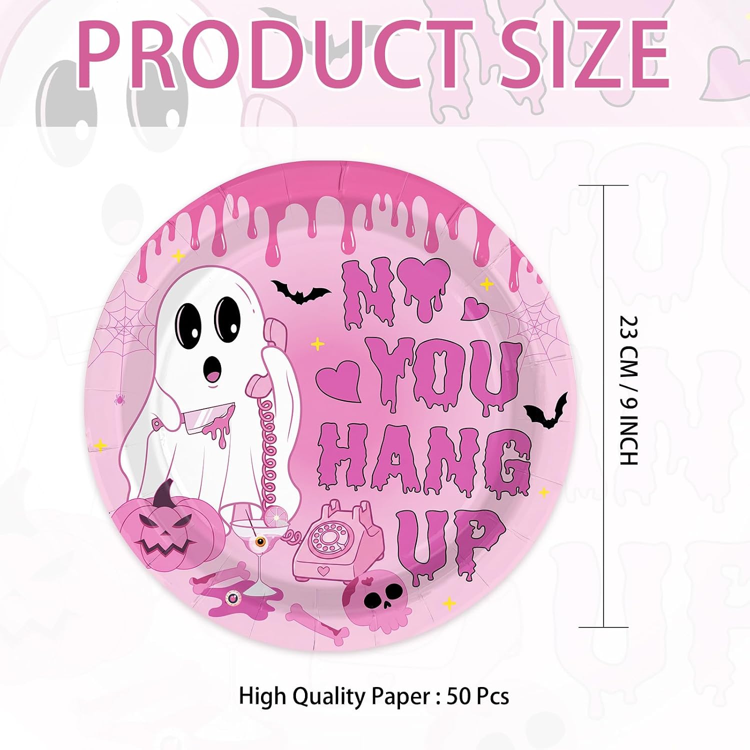 50Pcs Pink Halloween Ghost Paper Plates 9 Inch - Grencian