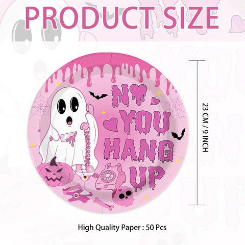 50Pcs Pink Halloween Ghost Paper Plates 9 Inch - Grencian