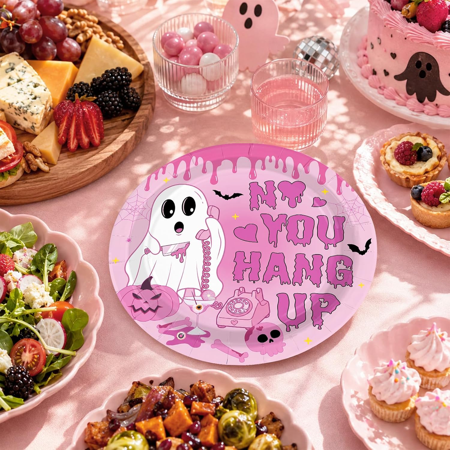 50Pcs Pink Halloween Ghost Paper Plates 9 Inch - Grencian