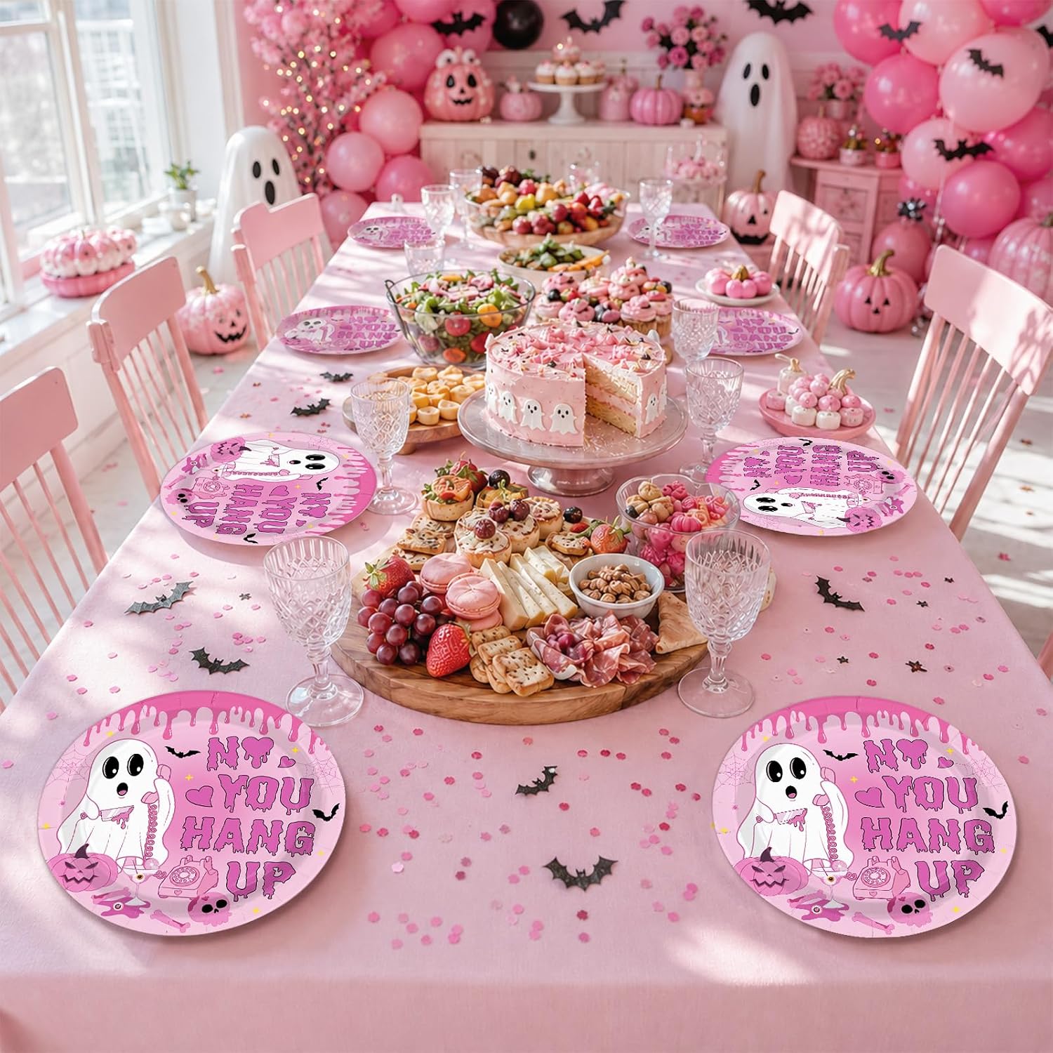 50Pcs Pink Halloween Ghost Paper Plates 9 Inch - Grencian