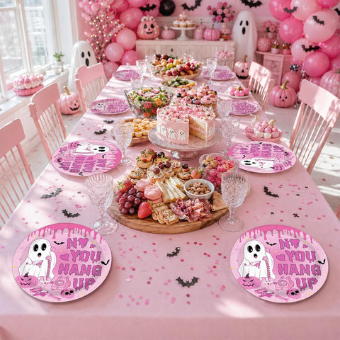 50Pcs Pink Halloween Ghost Paper Plates 9 Inch - Grencian