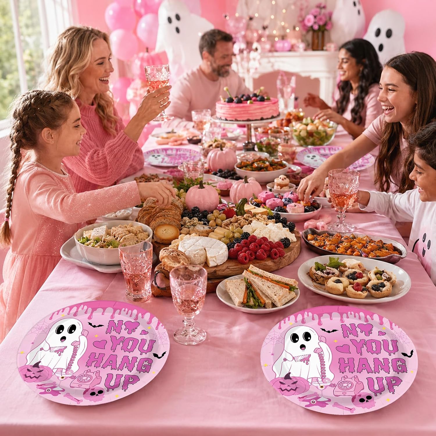50Pcs Pink Halloween Ghost Paper Plates 9 Inch - Grencian