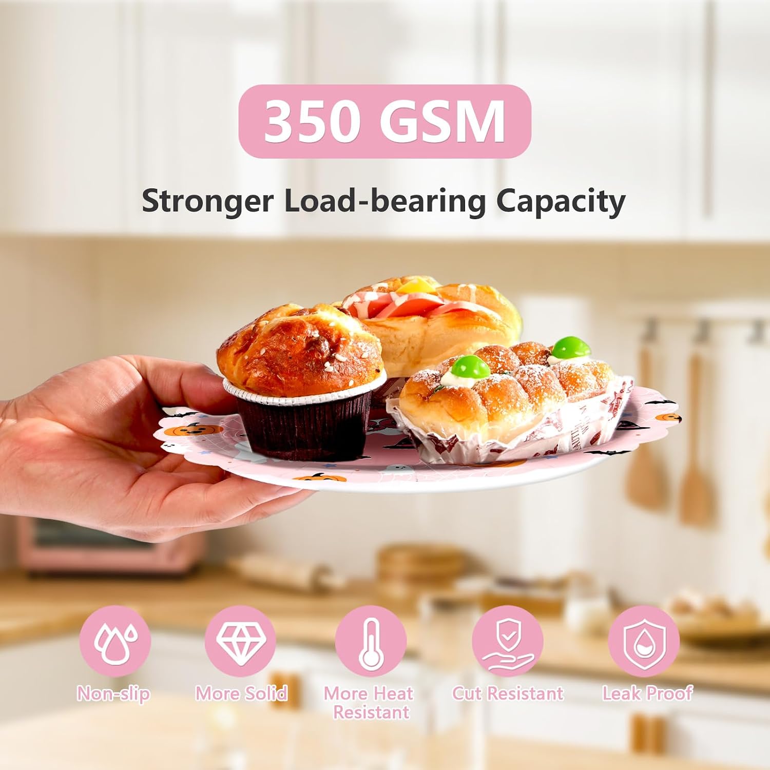 350 GSM heavyweight pink Halloween plates