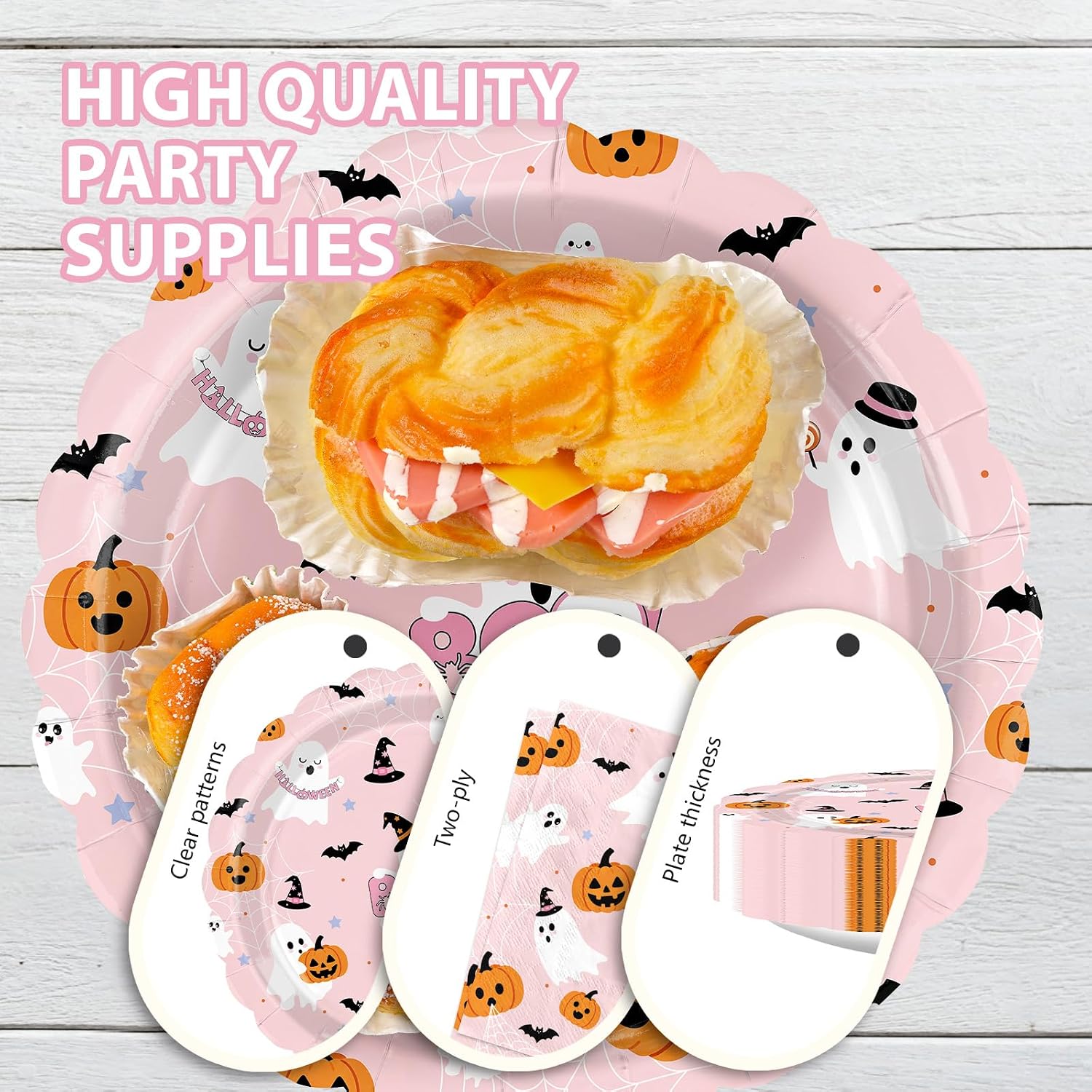 Pink Halloween plate holding party food