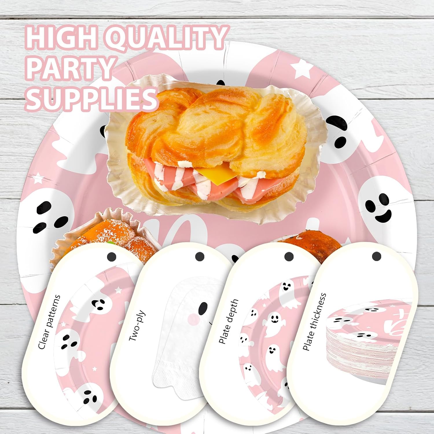 144Pcs Pink Ghost Halloween Tableware Set Serves 24 - Grencian