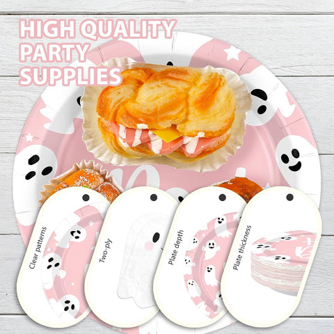 144Pcs Pink Ghost Halloween Tableware Set Serves 24 - Grencian