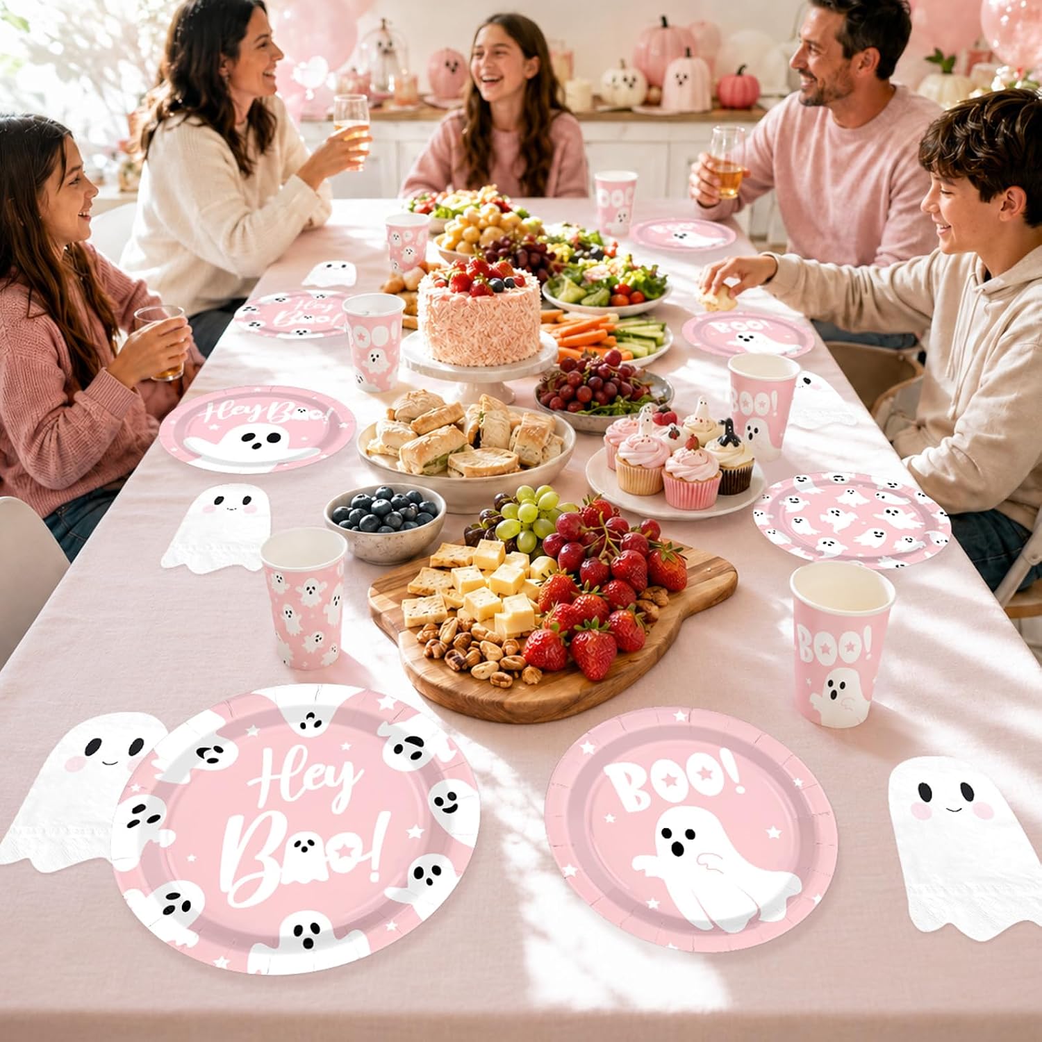 144Pcs Pink Ghost Halloween Tableware Set Serves 24 - Grencian