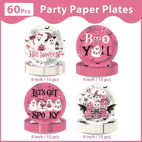Boo Y'All and Let's Get Spooky plates from the pink Halloween set